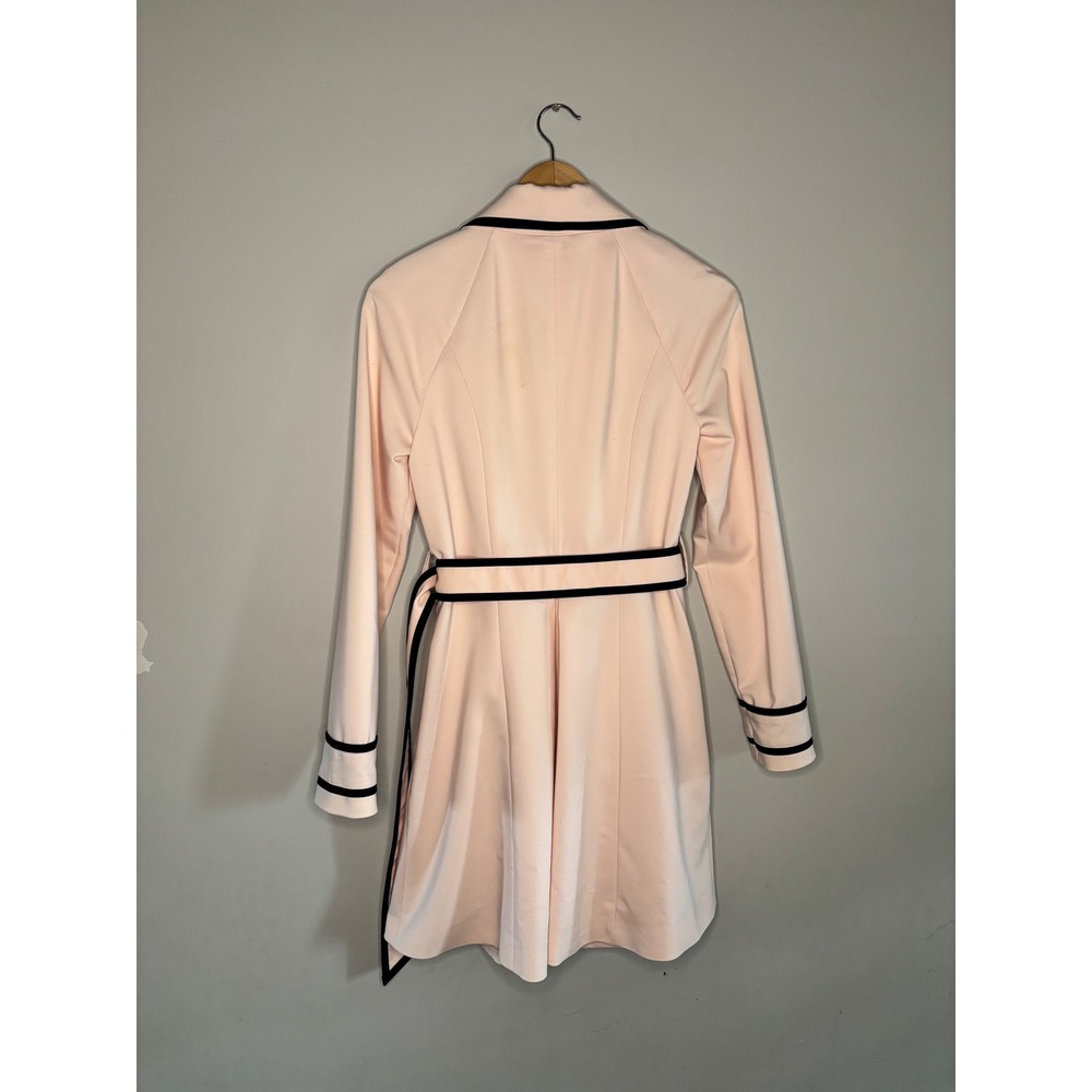Elle Pink Double Breasted Trench Coat Black Trim Womens Size 2 - Picture 3 of 10